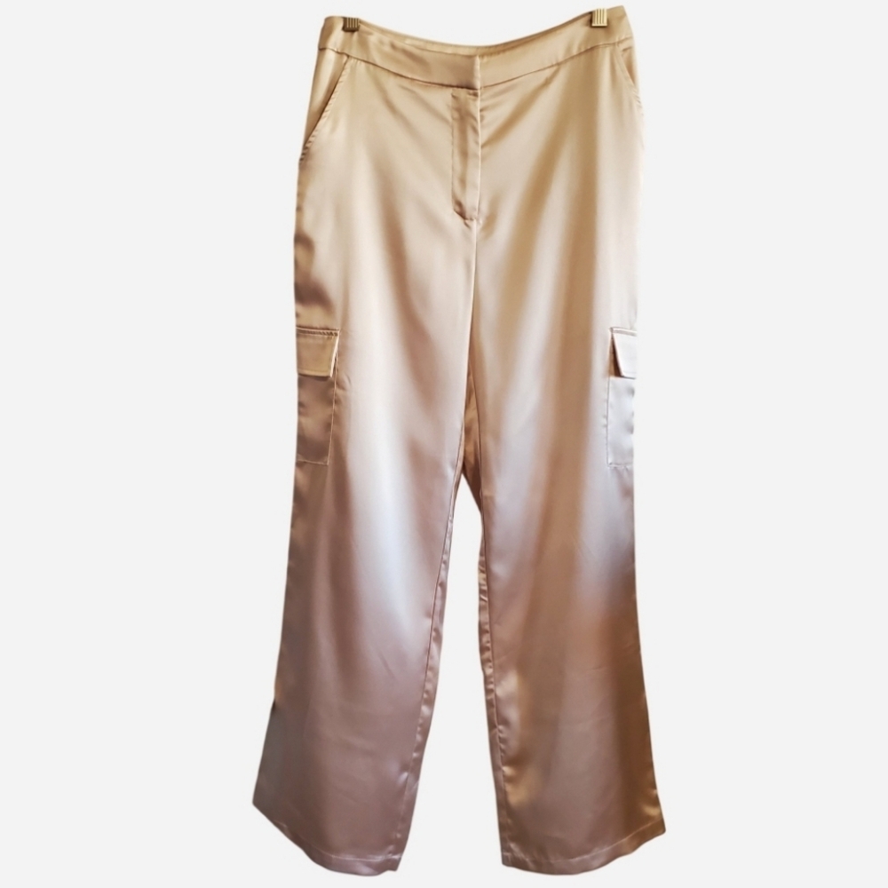 Bailey/44 Womens Cream Satin Cargo Wide Leg Pants Size 4 Minimal Going out Party